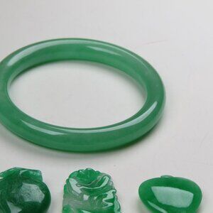 Jade Bangle & Ring & 4 carved pendent Lot Sale.